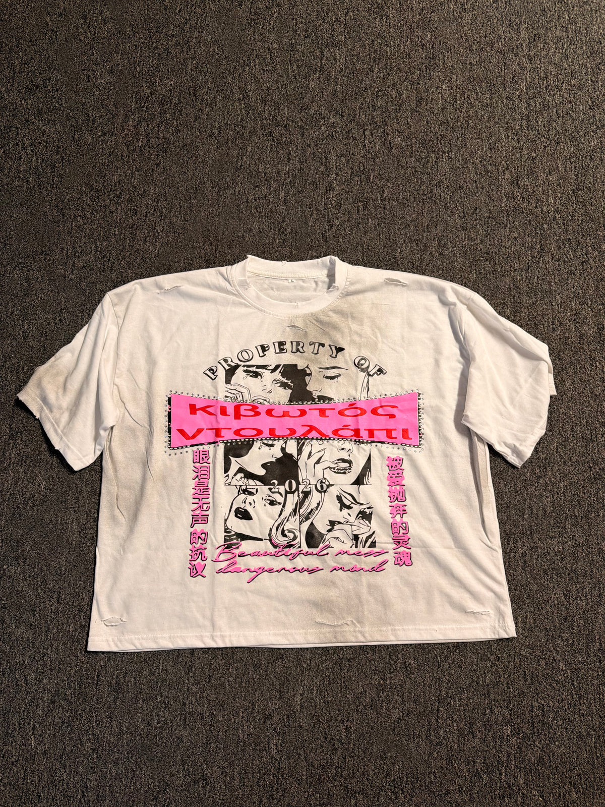 Kibwtos "Beutiful Mess" Distressed tee