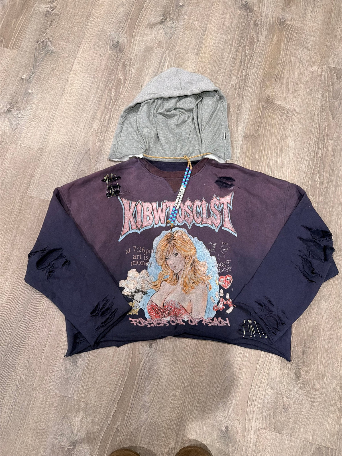 KIBWTOSCLST pin-up hoodie, full front flat-lay